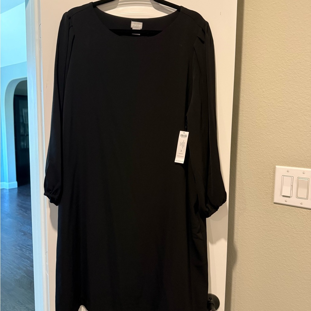 Classic Black Long-Sleeve Shift Dress -